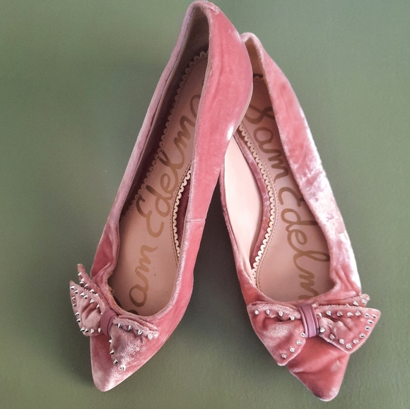 Sam Edelman Shoes - Sam Edelman Pink Velvet Raisa Bow Flats 7.5